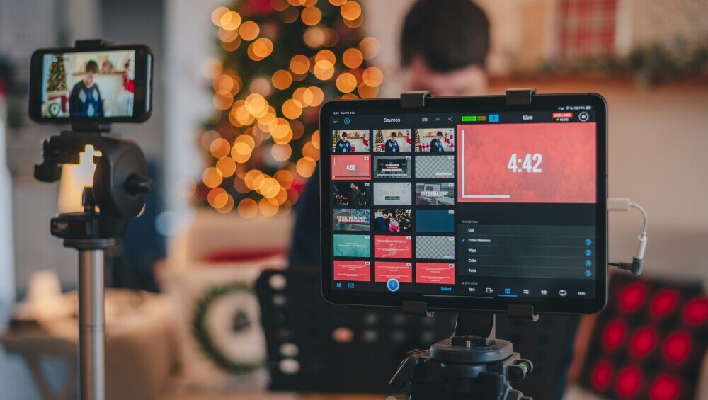 camera set up to record a podcast