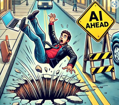 man falling into a hole labelled