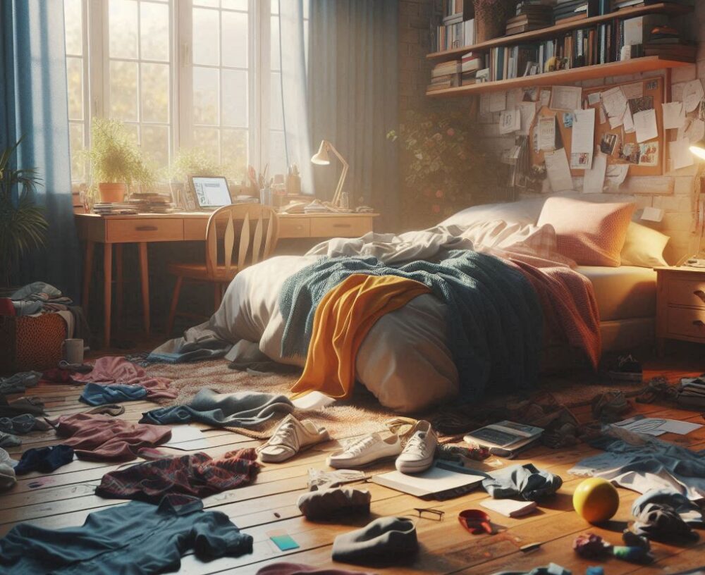 a messy bedroom