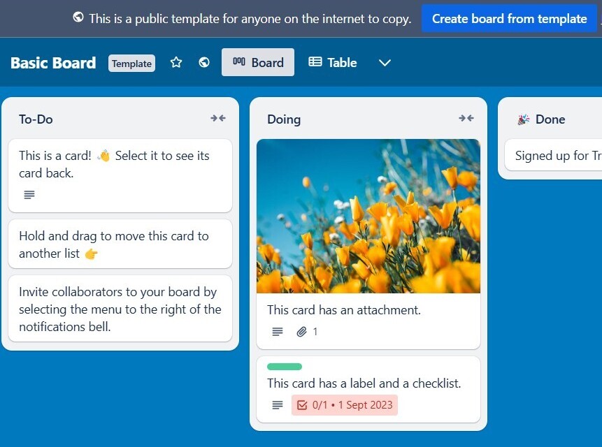 Example of a Trello board