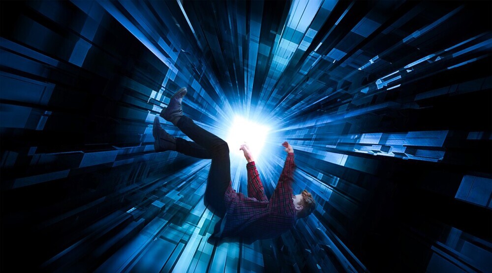 man falling into a metaphorical rabbit hole