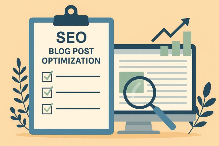 Image of clipboard and computer saying "SEO blog post optimisation"