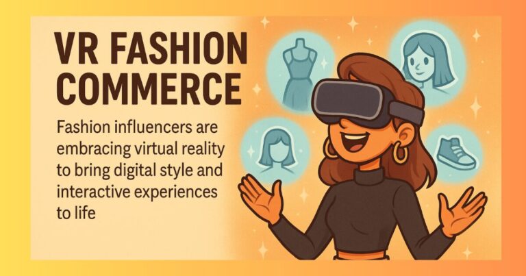 VR fashion commerce - cartoon of woman with VR headset