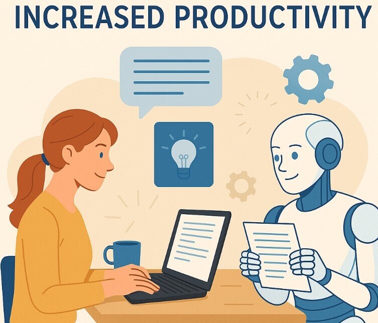 A graphic image of a woman and an AI-assistant