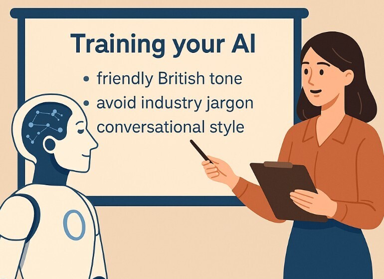 graphic image of a woman training an AI-robot