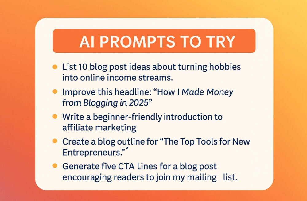 Graphic showing the AI prompts to try