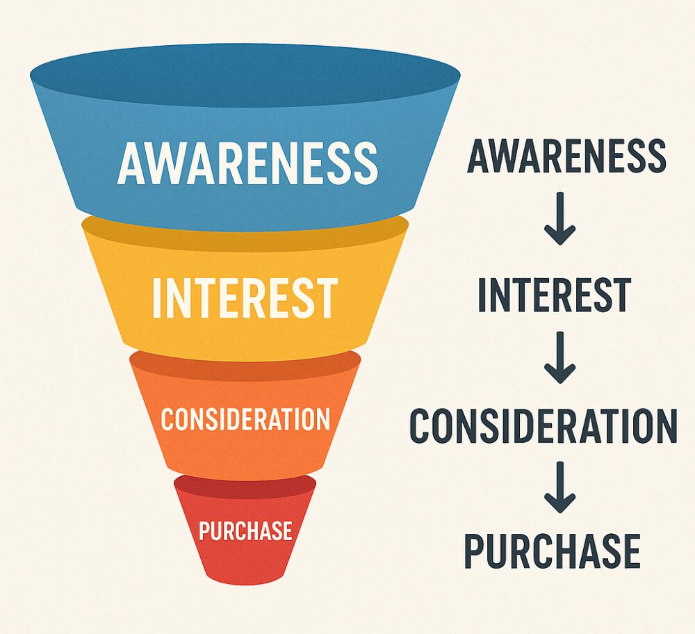 graphic showing a typical beginner marketing funnel