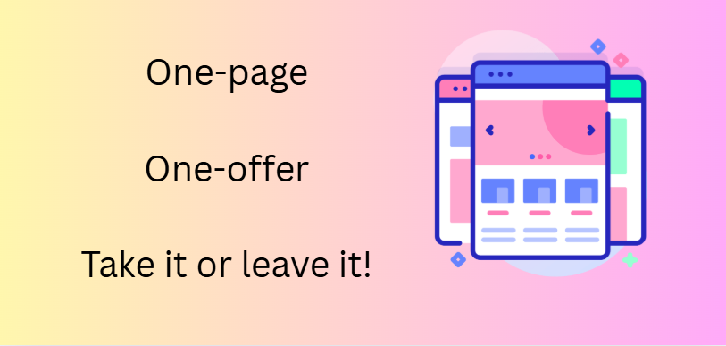 Graphic showing one-page, one-offer landing pages