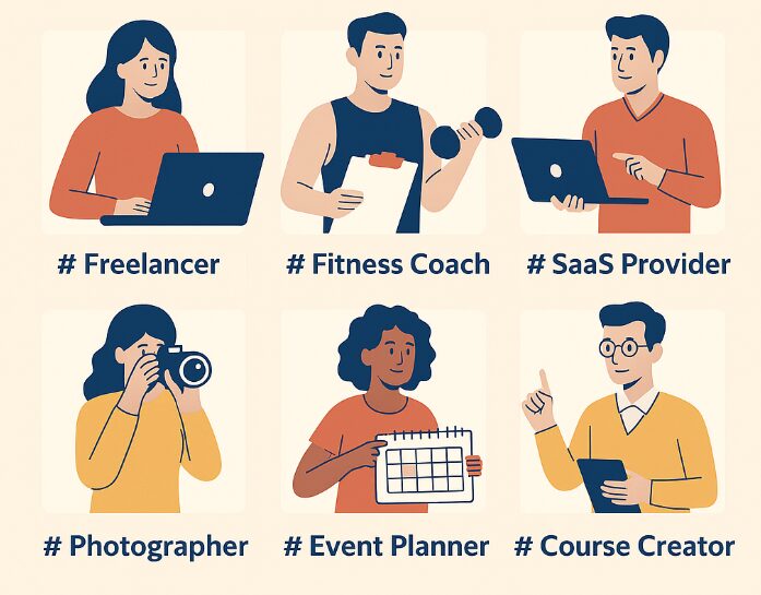 graphic showing different kinds of online entreprenuers such as a photographer or fitness coach