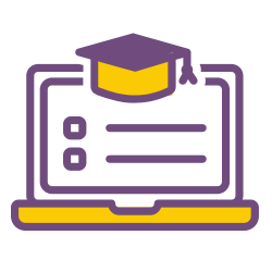 graphic computer and graduation hat to represent online courses