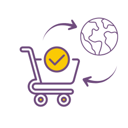 Graphic shopping trolley and world to represent ecommerce