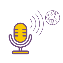 graphic microphone broadcasting to the world to represent podcasts