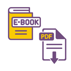 Graphic of an e-book and pdf to represent digital products