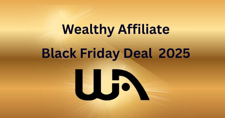 Shimmering gold background with text overlay "Wealthy Attiliate Black Friday Deal 2025"
