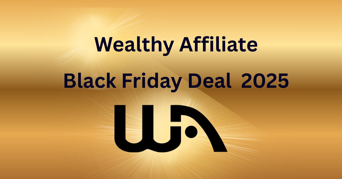 Shimmering gold background with text overlay "Wealthy Attiliate Black Friday Deal 2025"
